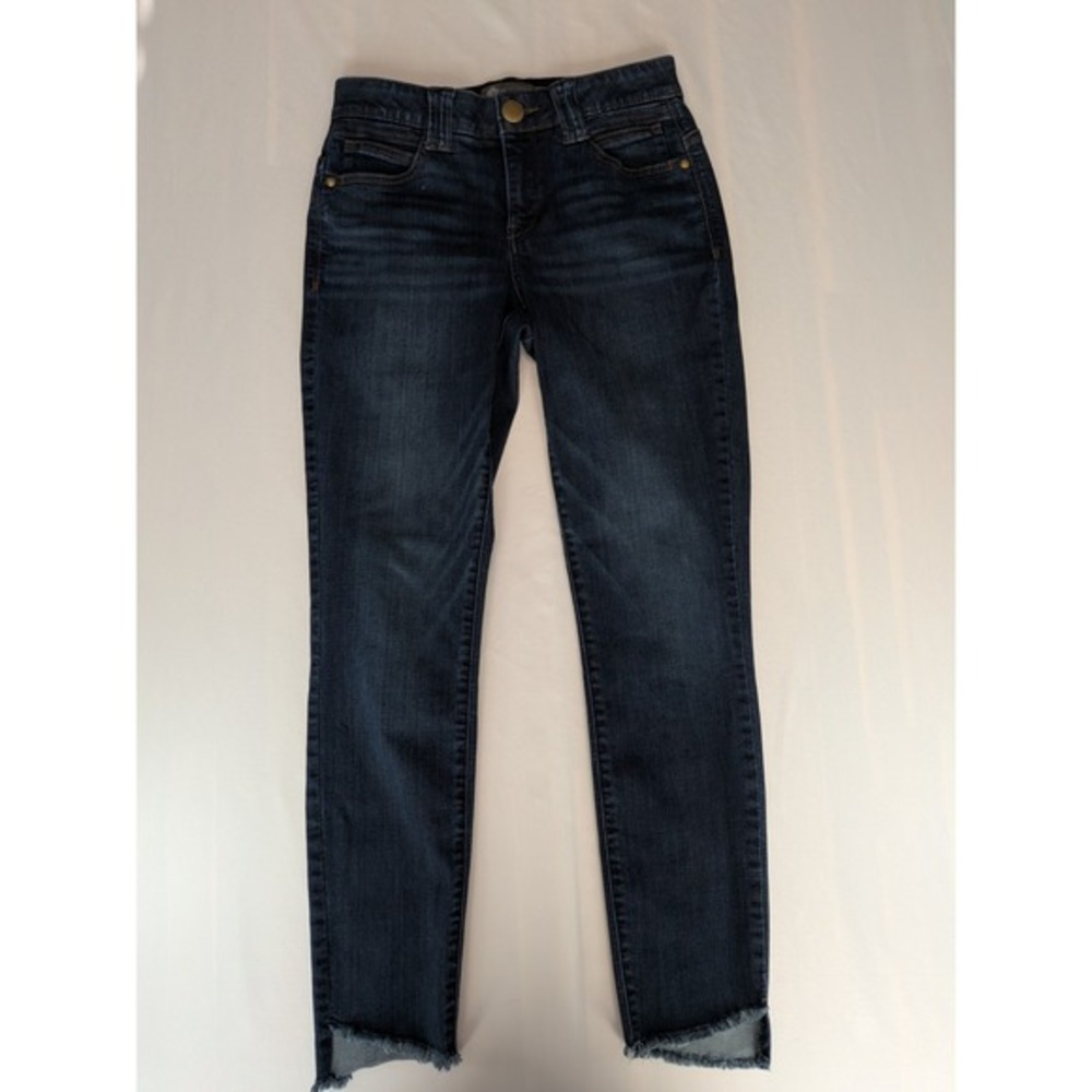 Democracy Absolution Skinny Jeans Womens 2 Dark Wash Raw Step Frayed Hem Stretch